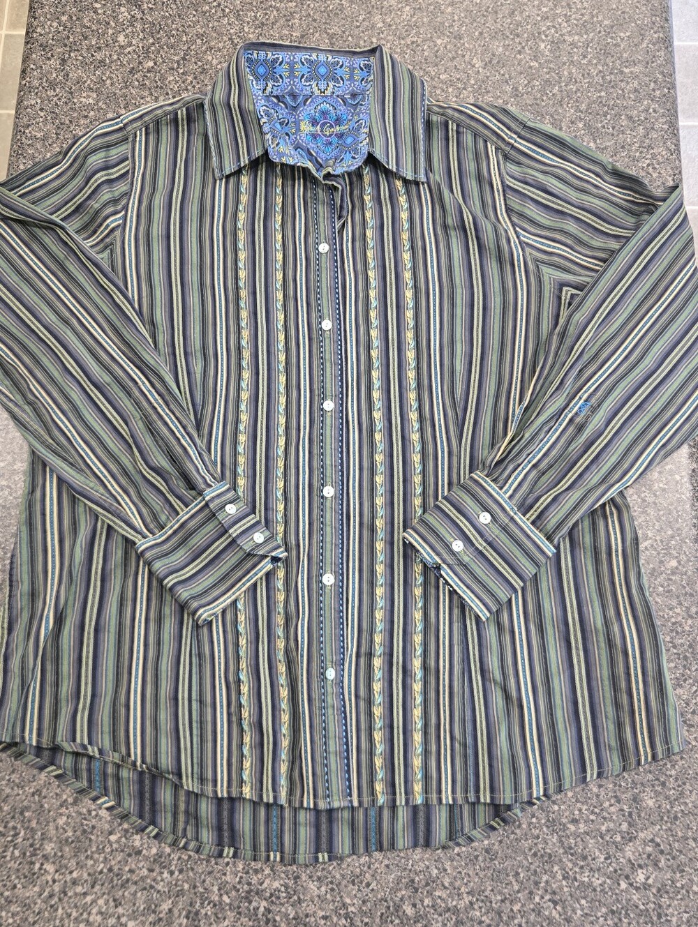 Robert Graham Men’s Striped Embroidered Button Down Shirt Contrast Paisley
